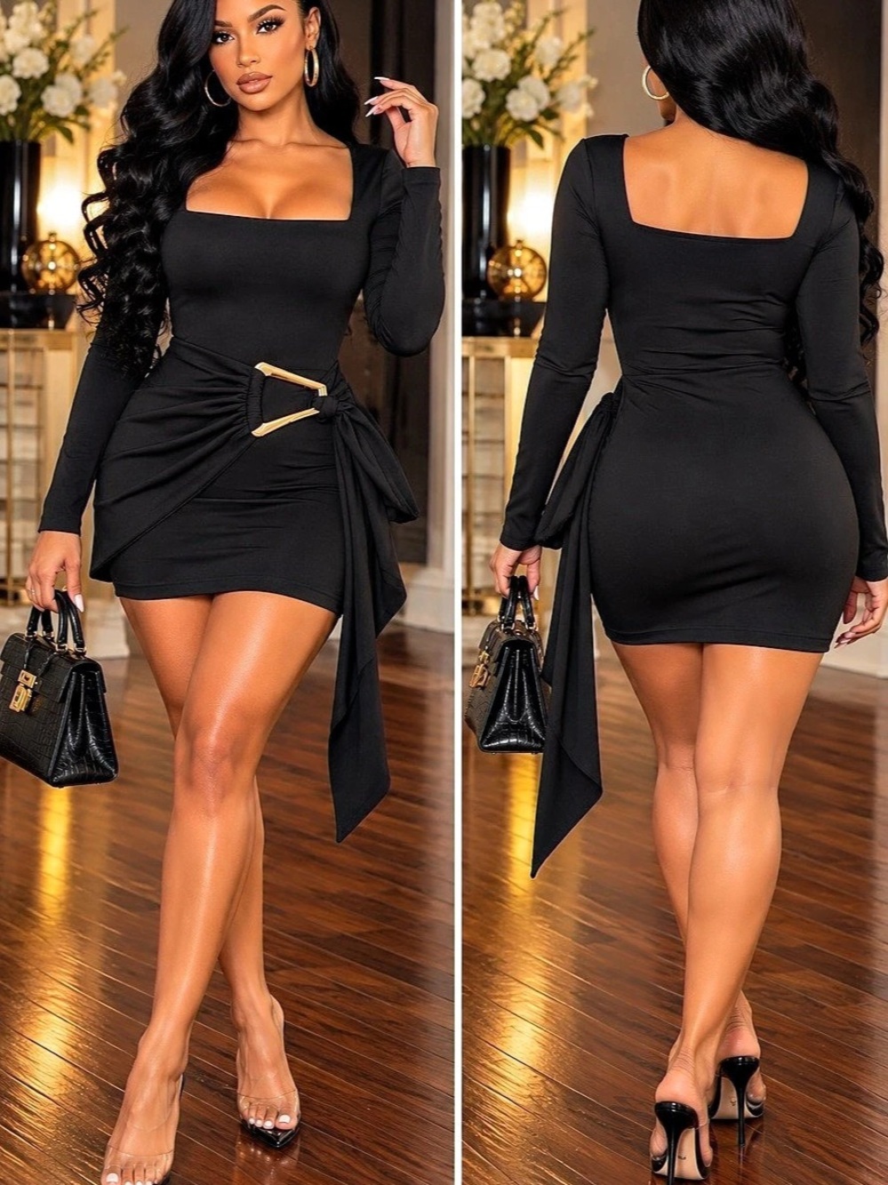 Black Long Sleeve Mini Dress